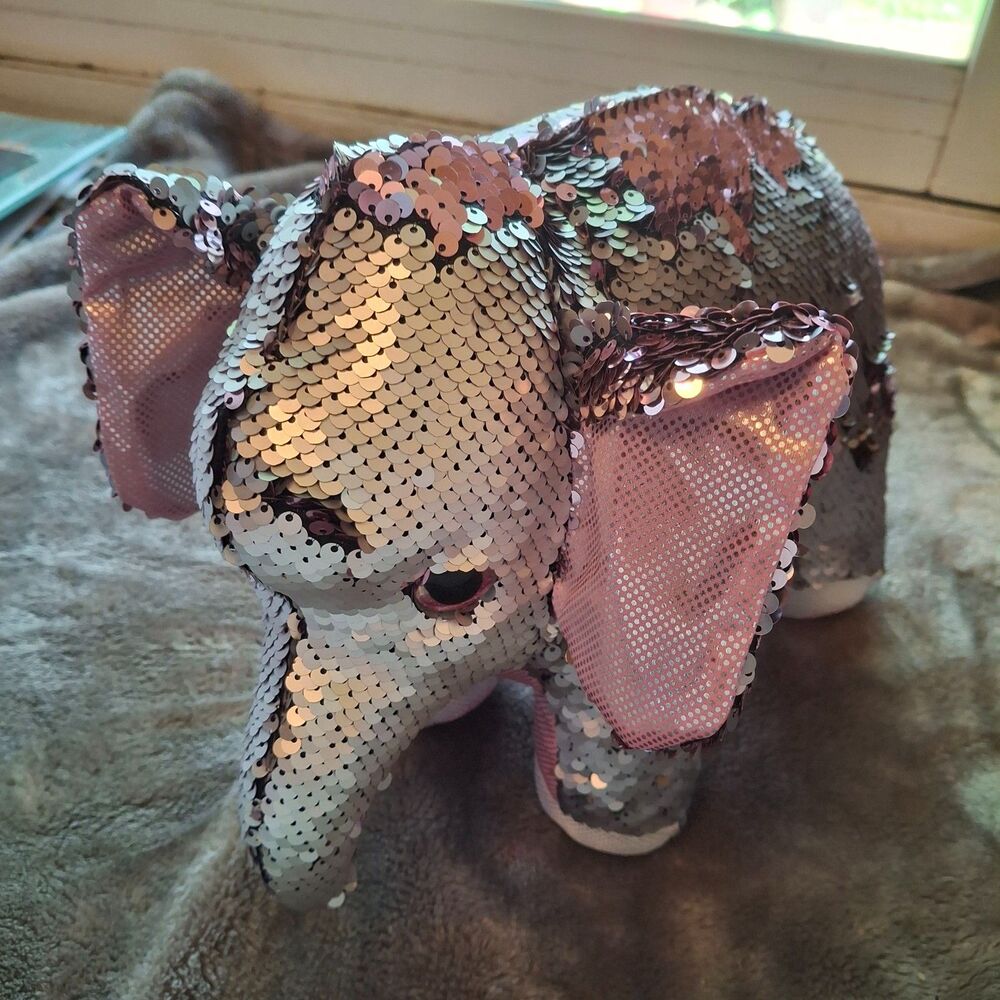 Adventure Planet Silver & Pink Elephant Color-Changing Sequin Stuffed Animal